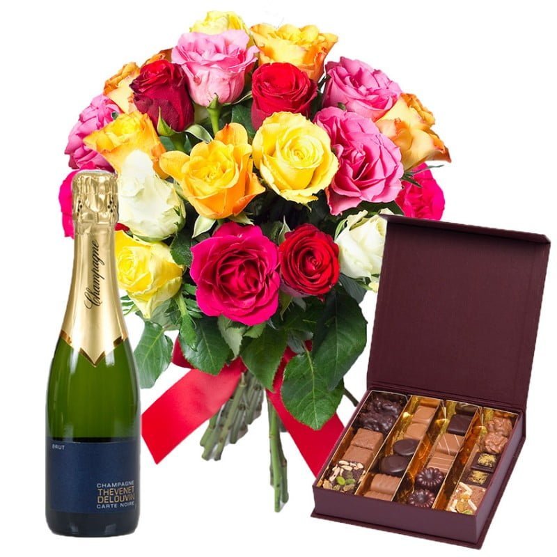 Joyeux Anniversaire Fleurs Et Champagne